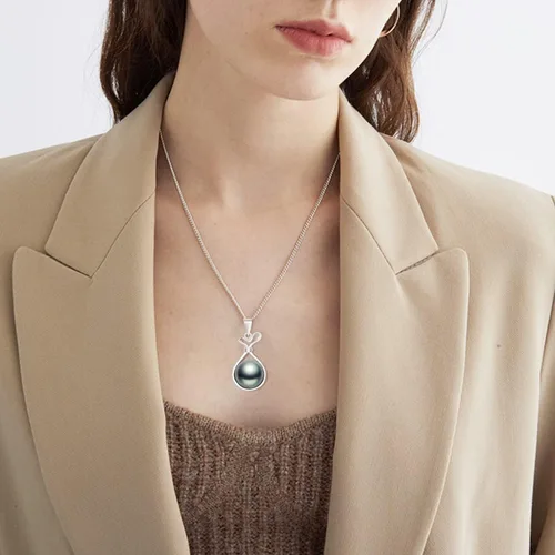 Miniatura 5 de Nonnyl Collares con colgante de perlas negras de Tahití real para mujer y plata esterlina 925 chapada en oro de 18 quilates de 9 a 0.394 in, joyería