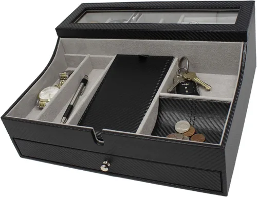 Miniatura 9 de Bandeja organizadora elegante para hombre para teléfono relojes lentes de sol joyas cartera anillos collar