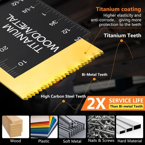 Miniatura 3 de AIFICUT 15 hojas de sierra oscilantes de titanio, cuchillas multiherramienta universales para clavos de metal, material duro y madera y plástico