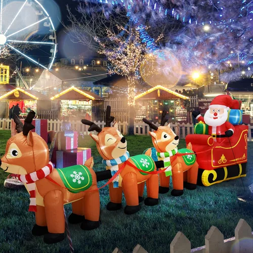 Miniatura 11 de EAONE Decoración inflable de Navidad de 7 pies para exteriores, Papá Noel inflable y renos en Monster Truck, decoración de patio inflable con luces