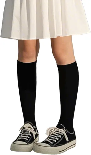 COTTON DAY Paquete de 3 calcetines de vestir unisex para niños y niñas, uniformes de escuela secundaria, sin costuras, negro, blanco, azul marino,
