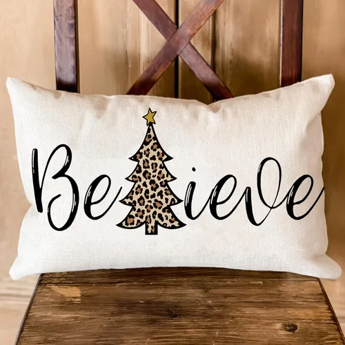 Miniatura 2 de AOFANGGO Funda de almohada de Navidad de 12 x 20 pulgadas, decoración navideña de árbol de leopardo, funda de cojín rústica para cama, silla, sofá