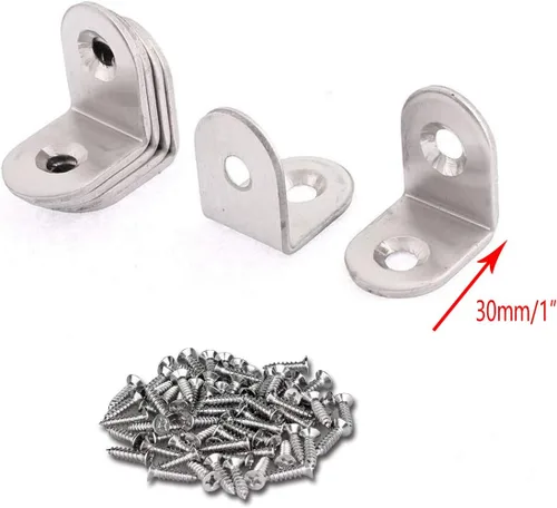 Miniatura 2 de 20 piezas de acero inoxidable resistente para muebles de gabinete de gabinete soporte de esquina soporte ángulo L soporte con tornillos