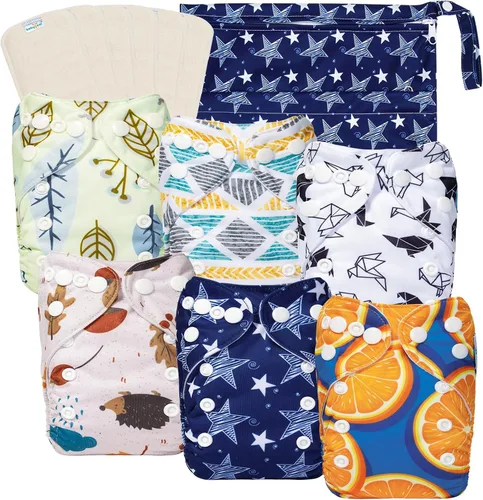 Miniatura 21 de babygoal Pañales de tela grandes, paquete de 13 para niños de 3 a 5 años, fundas de pañales de tela, paquete de 6 con 6 insertos y bolsa