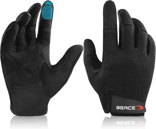 BEACE Guantes de gimnasio para levantamiento de pesas de dedo completo con palma de cuero antideslizante para entrenamiento, ejercicio, fitness y
