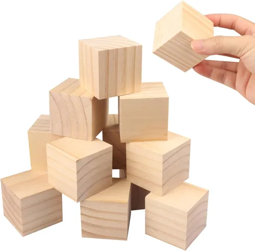 Miniatura 3 de 50 paquetes de bloques de madera para manualidades, cubos de madera de pino de 2 pulgadas, cubos de madera para pintar, sellar, decorar, proyectos