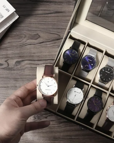 Miniatura 5 de Uten Organizador de relojes, caja de poliuretano con 12 ranuras y tapa de cristal, regalo del día de San Valentín, caja de exhibición de reloj