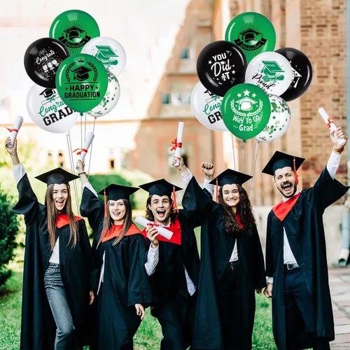 Miniatura 6 de Honoson 72 globos de fiesta de graduación, color verde y negro, decoración de graduación de 2026, globos de látex de felicitaciones, suministros