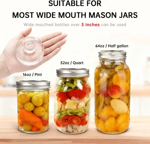 Miniatura 6 de 2Pcs Fermentation Glass Weights for Wide Mouth Jars - Pickle Bottles with Sealing Lids for Efficient Fermenting - Durable, Transparent Fermenting