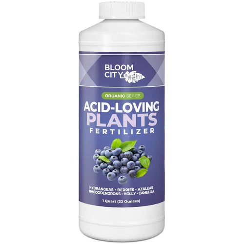 Bloom City Fertilizante vegetal amante de los ácidos, fórmula líquida de acidificantes y nutrientes para arándanos, hortensias y otras plantas