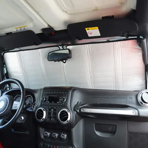Miniatura 4 de Savadicar Parasol para parabrisas para Jeep Wrangler TJ JK JKU 1997-2018, protector térmico, estructura laminada triple de papel de aluminio
