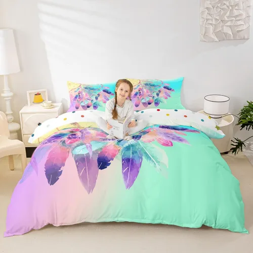 Miniatura 8 de Erosebridal Juego de ropa de cama para niños, juego de funda de edredón de sirena tamaño individual, funda de edredón femenina de escamas de peces