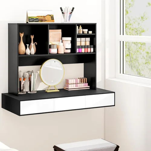 Miniatura 8 de LDAILY Desktop Bookshelf, 2-Tier Office Desk Shelf Organizer Desk Hutch with 4 Shelves, 37’’L Wood Storage Rack Display Shelf for Computer Desk
