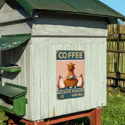 Miniatura 8 de Cartel de metal vintage con texto en inglés «Coffee Because Murder Is Wrong» con texto en inglés «Coffee Because Murder Is Wrong», «Cute Camel and