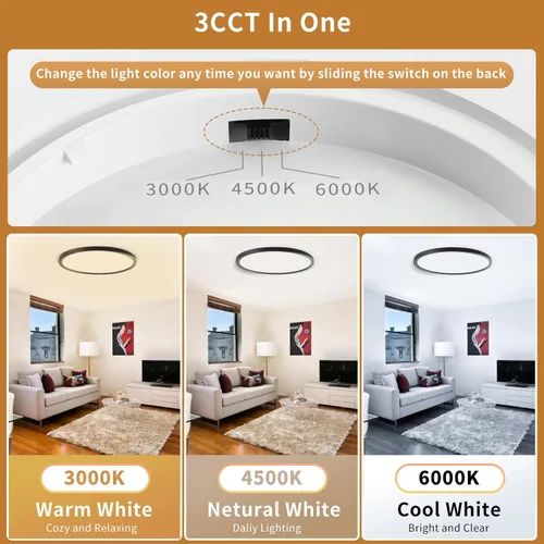 Miniatura 2 de Lámparas de techo de montaje empotrado de 3200 lm, color negro, 12 pulgadas, luces LED de techo regulables para dormitorio, CCT ajustable 3000K