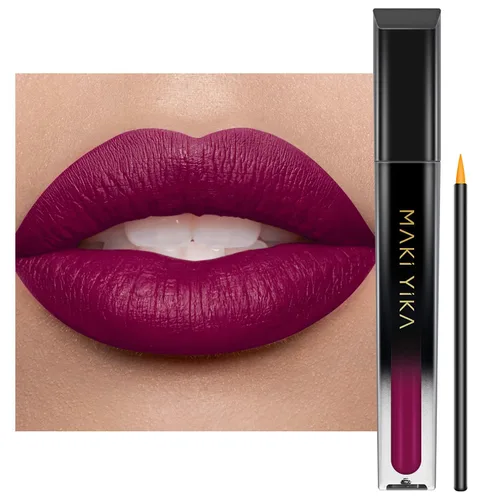 Miniatura 48 de MAKI YIKA Lápiz labial rojo burdeos para mujer, pintalabios de larga duración, sin manchas, mate, líquido, a prueba de transferencia, sin crueldad