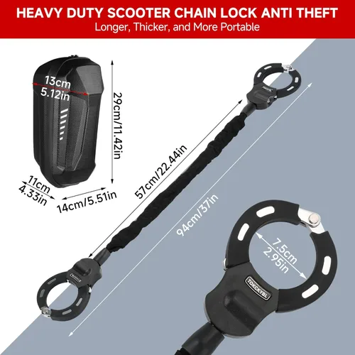 Miniatura 2 de Candado Pesado para Patinete - Candado de Cadena Antirrobo de 8mm con 3 Llaves, Candado de Seguridad Resistente a la Intemperie de 94cm