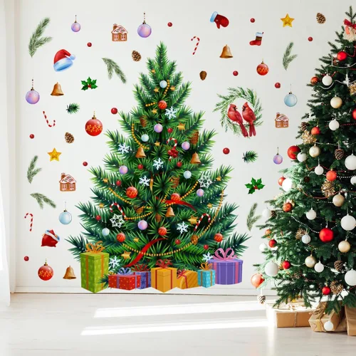 Miniatura 7 de 59x47 Pulgadas Adhesivos de Árbol de Navidad Azul Grande para Pared, Extraíbles DIY, Adhesivos de Árbol de Navidad Acuarela Gigantes para Baño