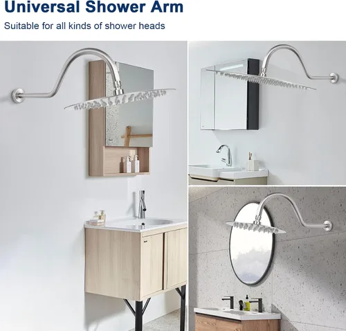 Miniatura 4 de NearMoon Brazo de extensión de ducha con brida, tubo extensor largo de cuello de cisne de arco alto en forma de S, perfecto para cabezal de ducha