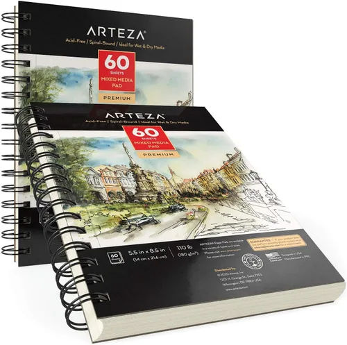 Miniatura 4 de ARTEZA Cuaderno de bocetos de medios mixtos, 5.5 x 8.5 pulgadas, paquete de 1, 60 hojas, bloc de papel microperforado con encuadernación en espiral