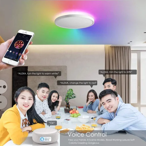 Miniatura 7 de TALOYA Luminaria inteligente de techo de 10 pulgadas con montaje empotrado LED y luz nocturna RGB, compatible con Alexa y Google Assistant, lámpara