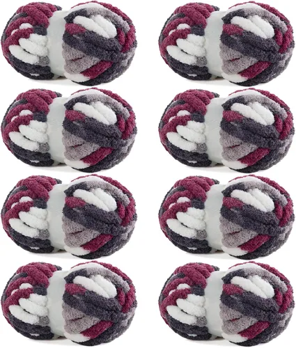 Miniatura 20 de HOMBYS Paquete de 8 hilos gruesos gigantes para tejer a ganchillo/tejer a mano, súper voluminosos, grandes, suaves, esponjosos, tie dye de felpa