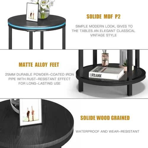 Miniatura 5 de NSdirect Mesa auxiliar redonda, mesa auxiliar de madera rústica de 16 pulgadas y patas de metal resistentes para sala de estar, dormitorio, mesa