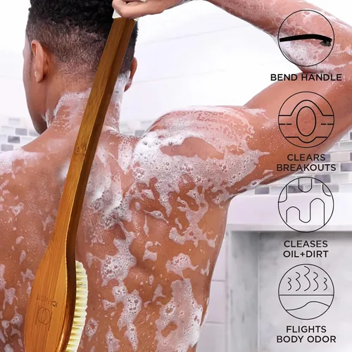 Miniatura 2 de ICANdOIT - Cepillo de baño de 49.99 cm con cerdas naturales de jabalí antideslizantes, mango extra largo curvo, cepillo de ducha para exfoliar