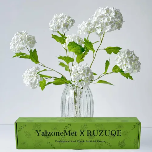 Miniatura 13 de YalzoneMet Bola de nieve artificial Viburnum 4 piezas de 26.8 pulgadas de color azul graduado, hortensias pequeñas, 2 cabezales, de látex natural