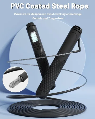 Miniatura 6 de nonogo Cuerda de saltar inalámbrica con contador para fitness, cuerda de saltar inteligente ajustable para hombres, mujeres, niños, boxeo de Negro