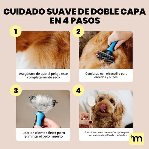 Miniatura 9 de MalsiPree Cepillo de aseo para perros para desprendimiento, herramienta 2 en 1 y rastrillo para pelaje interior para perros de pelo largo y corto