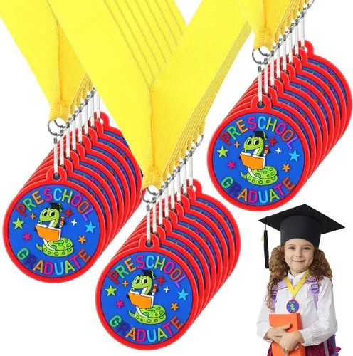 Miniatura 13 de Sratte Medalla de graduación preescolar de jardín de infantes para niños, medallas de premio de graduación con cinta amarilla para el cuello