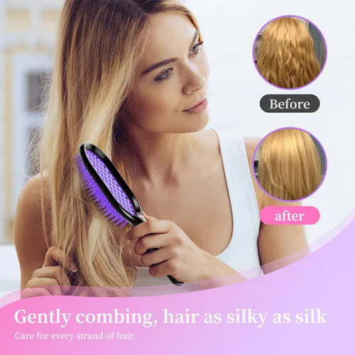 Miniatura 5 de Cepillo desenredante, paquete de 2 cepillos desenredantes, desenredante suave y eficaz en tipos de cabello frágil húmedo o seco, ultraligero, Rosa