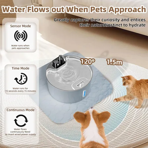 Miniatura 3 de Fuente de agua inalámbrica de acero inoxidable para perros grandes, dispensador de agua para gatos de 7 L/236 onzas, fuente automática de múltiples