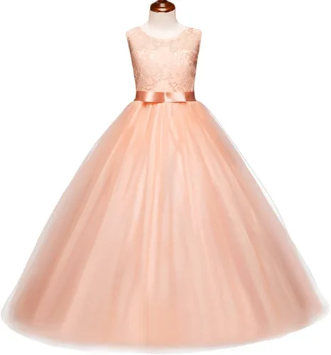Miniatura 19 de Vestido Yaphyee largo, de princesa, con flores, formal, para boda, dama de honor, para fiesta, para niña