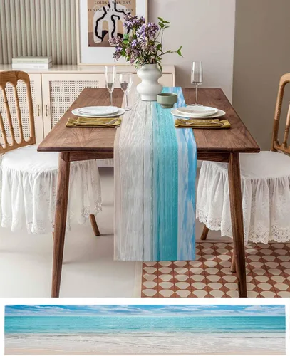 Miniatura 3 de Camino de mesa de verano de 36 pulgadas de largo con océano tropical, playa, mar, agua, camino de mesa para cena familiar, boda, fiesta interior al