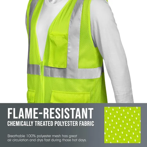 Miniatura 5 de Glove Station Glow Shield - Chaleco de seguridad ANSI de alta visibilidad clase 3 con mangas, rayas reflectantes anchas y cierre de cremallera Verde