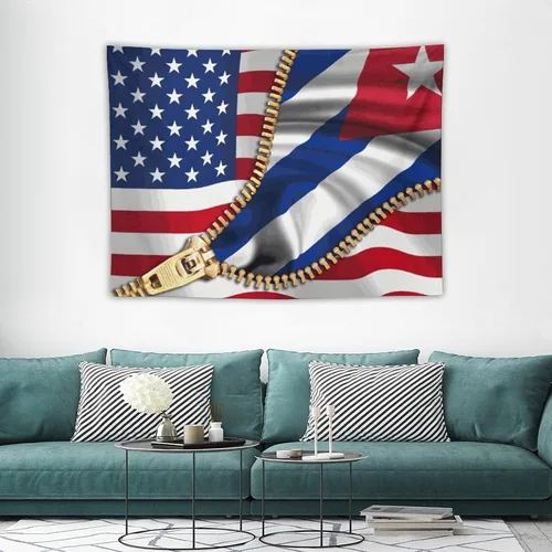 Miniatura 3 de Tapiz de bandera estadounidense y bandera cubana para dormitorio, tapices negros para colgar en la pared, manta para hombres y mujeres, fiesta