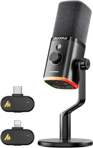 Miniatura 12 de MAONO PD100W Micrófono dinámico inalámbrico para PC, micrófono USB para juegos para transmisión y podcast, cancelación de ruido, RGB, micrófono