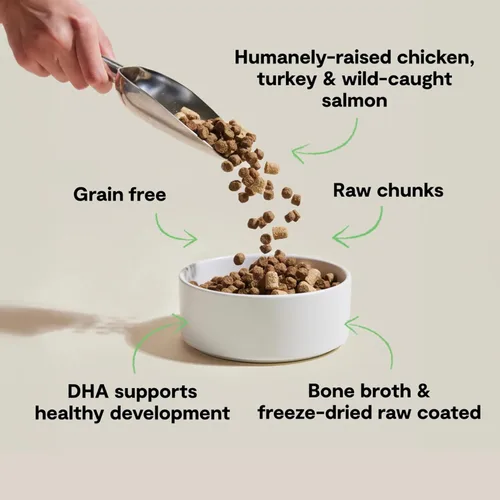Miniatura 2 de Open Farm, RawMix Alimento seco para gatos, croquetas repletas de proteínas recubiertas en caldo de huesos con trozos crudos liofilizados, formulada