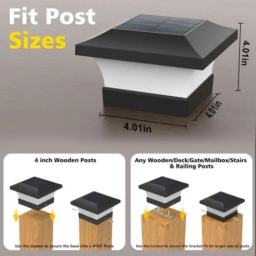 Miniatura 2 de T-SUN - Luces solares de poste, luces impermeables al aire libre para postes de madera de 4 x 4, iluminación LED blanca de 6000K, para cubierta