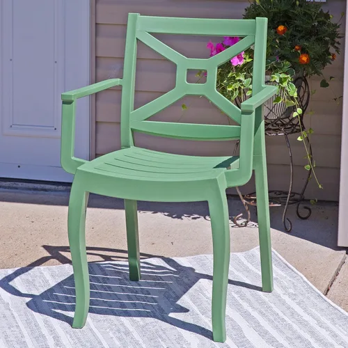 Miniatura 6 de Sunnydaze Tristana - Silla de plástico para patio al aire libre, juego de 2, asientos apilables, color verde