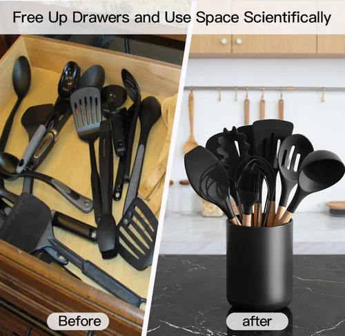 Miniatura 5 de Elegance en negro mate: soporte multiusos de cerámica para utensilios - Esencial de cocina elegante y estable de 7 x 5.35 pulgadas