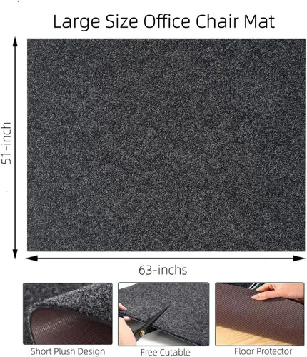 Miniatura 3 de Tapete grande para silla de escritorio de oficina de 63 x 51 pulgadas, protector de suelo antideslizante para suelos duros, madera dura, azulejos