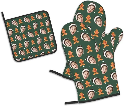 Miniatura 26 de Manoplas de horno personalizadas para Navidad, juego de guantes de horno personalizados y soportes para ollas con foto, divertidos regalos