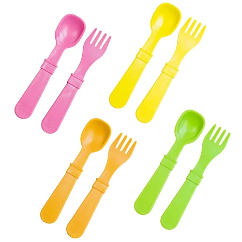 Miniatura 11 de Re-Play Juego de tenedores y cucharas para niños pequeños, juego de utensilios de 4 x 4 para niños, apto para lavavajillas y microondas, fabricado