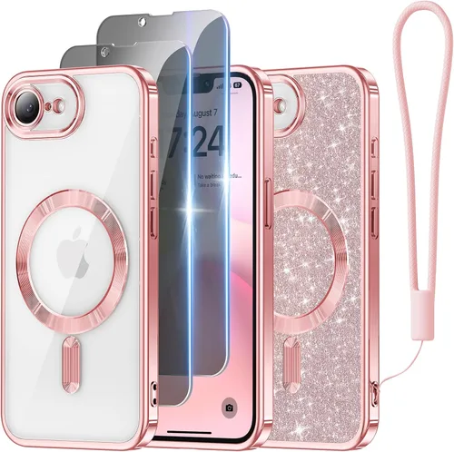 Miniatura 70 de Meifigno Candy Mag Series - Funda diseñada para iPhone 15 Pro, compatible con MagSafe, tarjeta con purpurina y correa de muñeca, protección completa