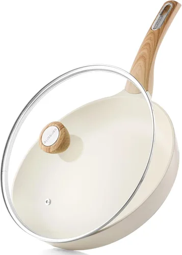 SENSARTE Sartén de Cerámica Antiadherente con Tapa de 11 Pulgadas, Sartén de Tortilla sin Stick, Sartén de Cocina Saludable y no Tóxica, Libre de