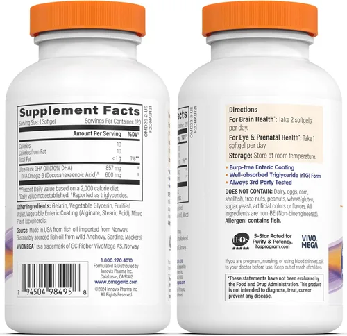 Miniatura 8 de OmegaVia DHA 600 mg - Suplementos ultra puros Omega-3 DHA para cerebro y ojos, embarazo y vitaminas prenatales DHA para mujeres, suplemento Omega 3