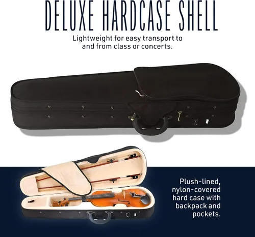 Miniatura 7 de Cecilio Juego de violín 4/4 de tamaño completo violín para zurdos de madera maciza de ébano con cuerdas D'Addario Prelude Juego completo con barniz
